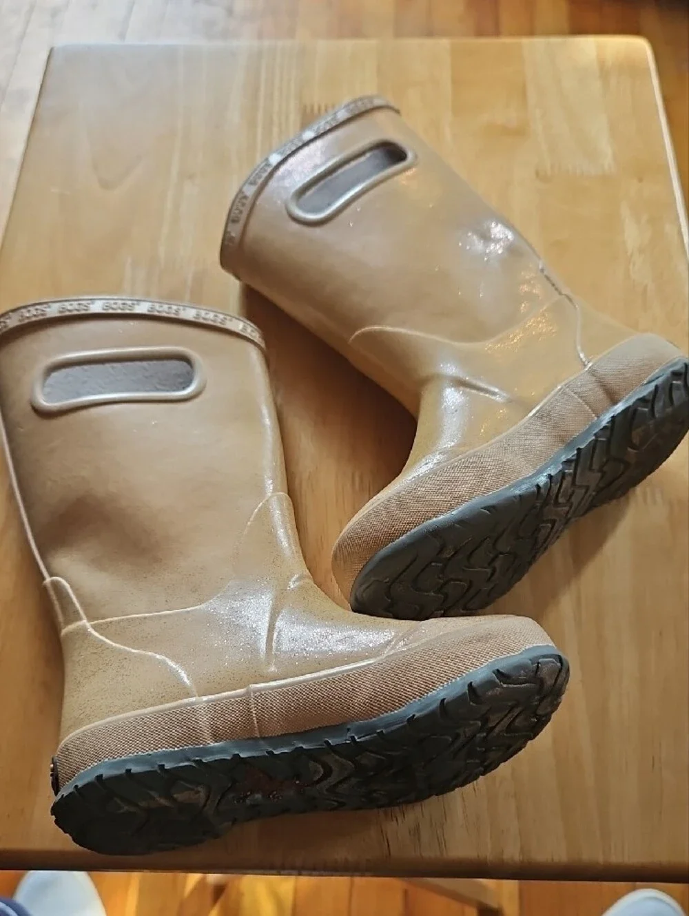 Bogs Kids Tan Glittery  Waterproof Pull-On Rain Boots